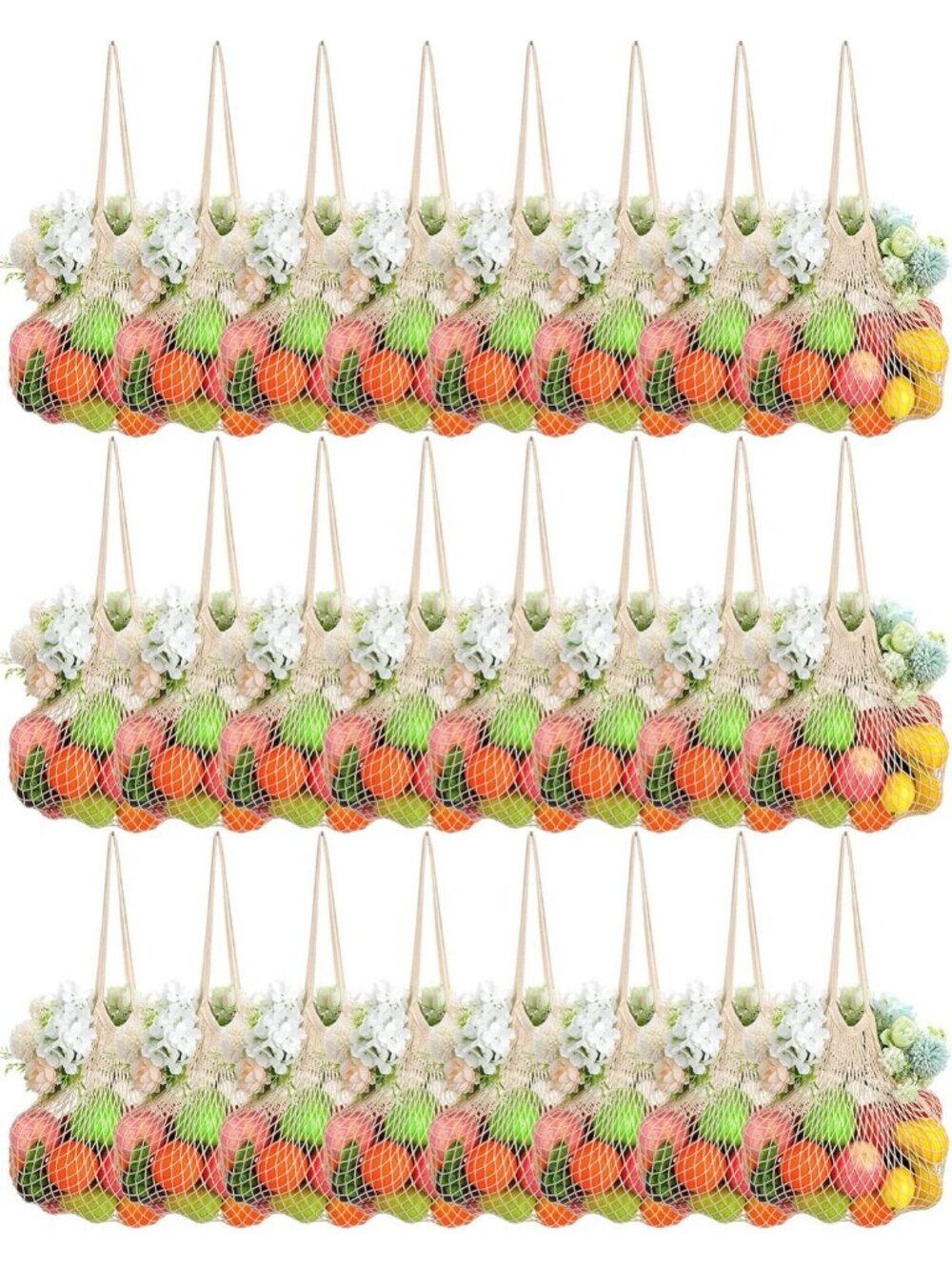 24 Pcs Beige Reusable Cotton Mesh Grocery Bags for Farmers Market & Shopping